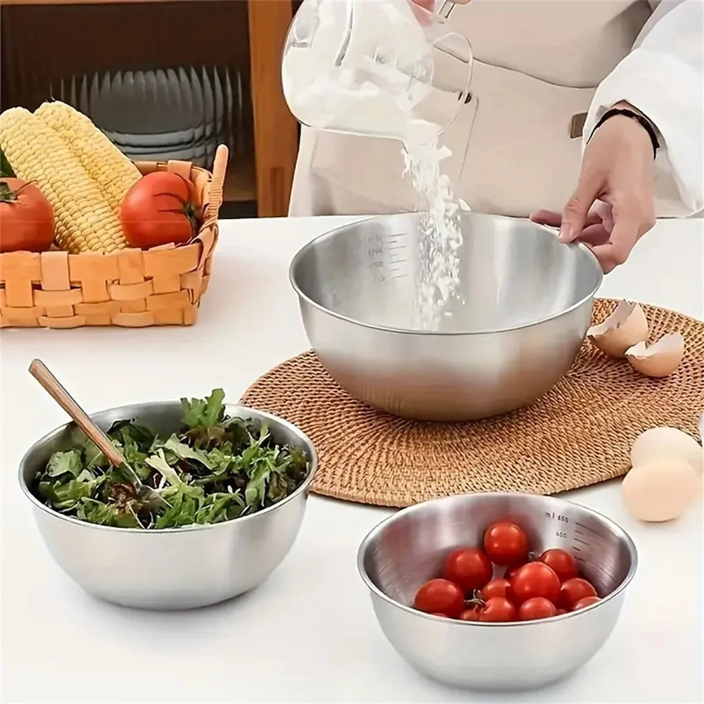 1-3 Piece Stainless Steel Bowl Set with Scale Large Capacity Mixing Bowls for Cooking Baking Food Storage Eco-Friendly Kitchen Essentials