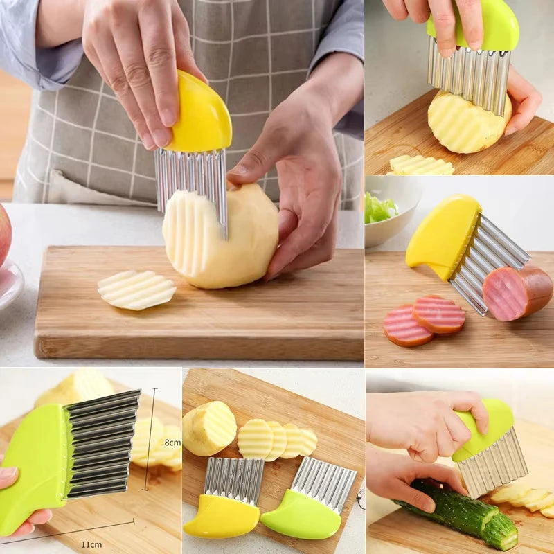 Stainless Steel Potato Chip Slicer Crinkle Wavy Cutter Vegetable Fruit Chopper French Fries Maker Tool for Kitchen