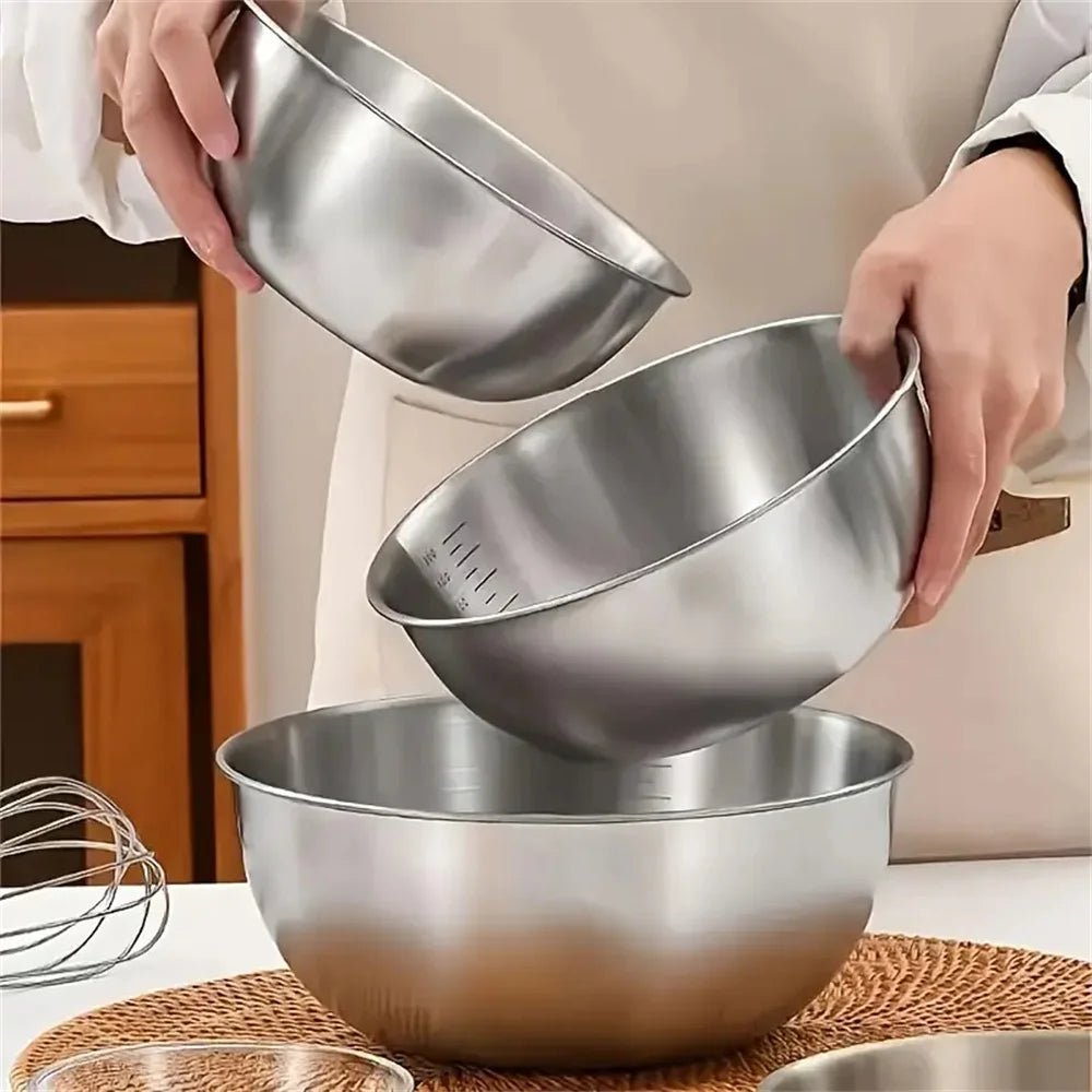 1-3 Piece Stainless Steel Bowl Set with Scale Large Capacity Mixing Bowls for Cooking Baking Food Storage Eco-Friendly Kitchen Essentials