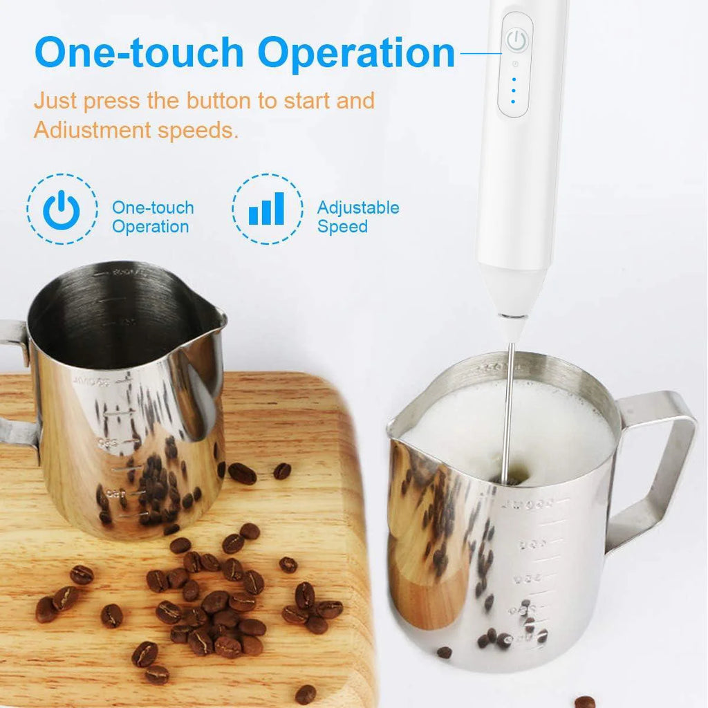 Mini USB Rechargeable Milk Frother 3 Speeds Electric Coffee Whisk Foam Maker Handheld Blender Egg Beater with Handle