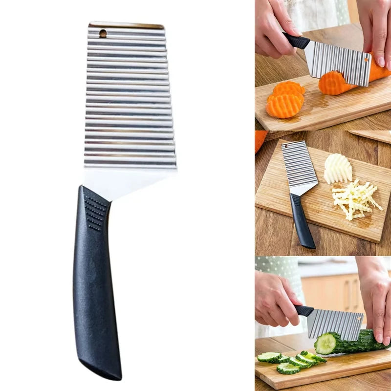 Stainless Steel Potato Chip Slicer Crinkle Wavy Cutter Vegetable Fruit Chopper French Fries Maker Tool for Kitchen
