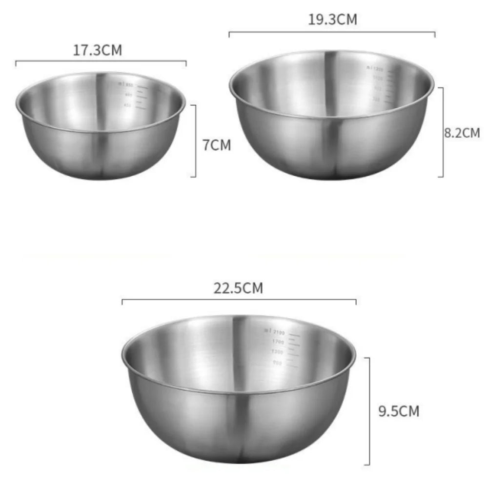 1-3 Piece Stainless Steel Bowl Set with Scale Large Capacity Mixing Bowls for Cooking Baking Food Storage Eco-Friendly Kitchen Essentials