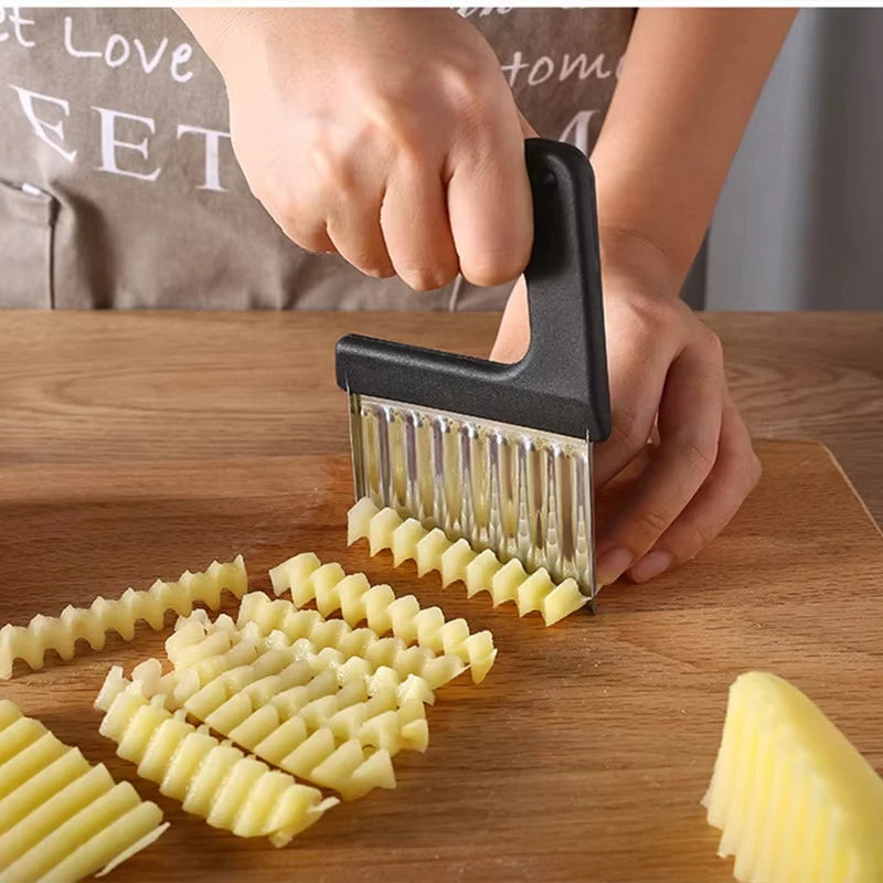 Stainless Steel Potato Chip Slicer Crinkle Wavy Cutter Vegetable Fruit Chopper French Fries Maker Tool for Kitchen